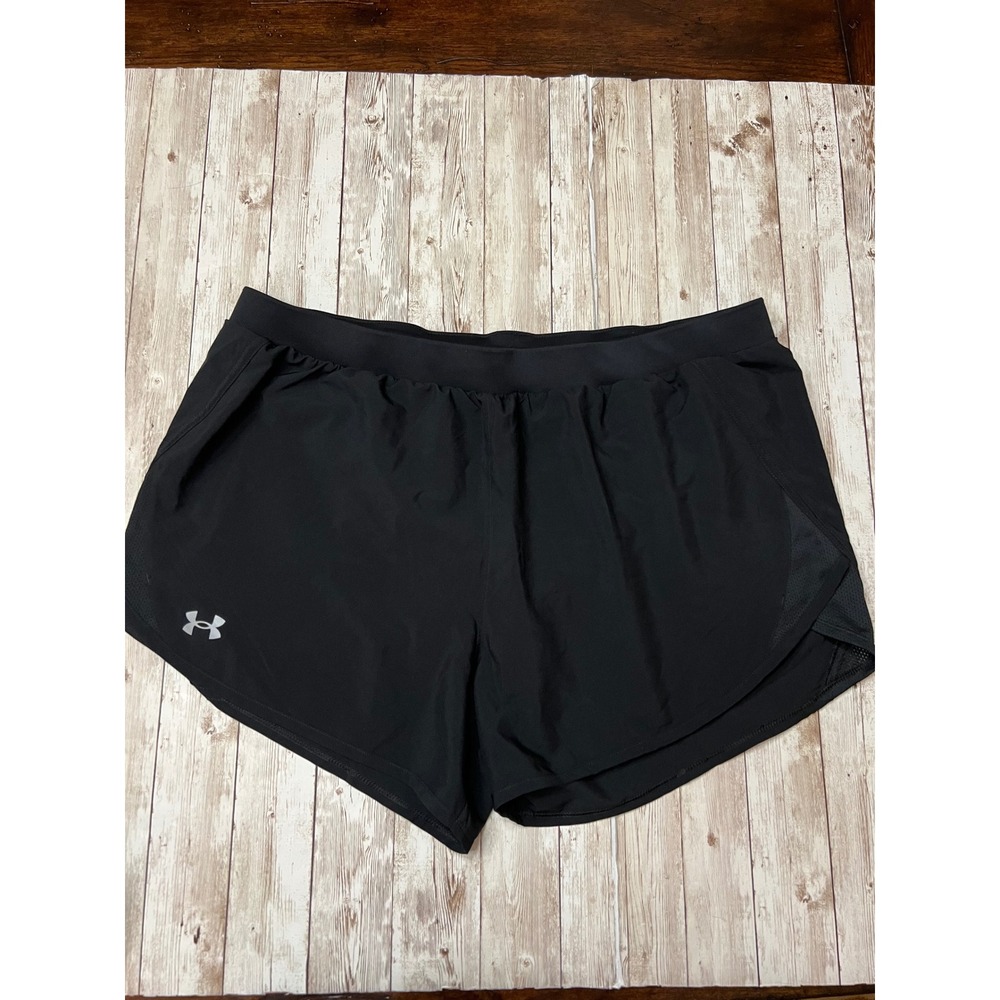 UNDER ARMOUR Fly By Running Shorts Women XL Black HeatGear Mesh Activewear Brief